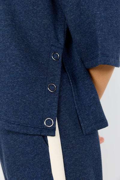 SOYACONCEPT 3/4 Sleeve Button Detail Top in Navy