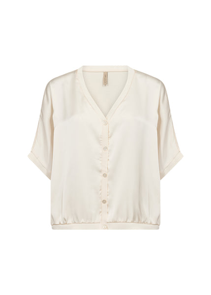 SOYACONCEPT Short Sleeve Satin Look Cardigan in Cream