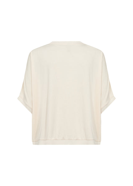 SOYACONCEPT Short Sleeve Satin Look Cardigan in Cream