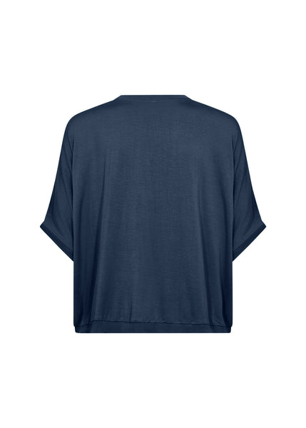 SOYACONCEPT Short Sleeve Satin Look Cardigan in Navy