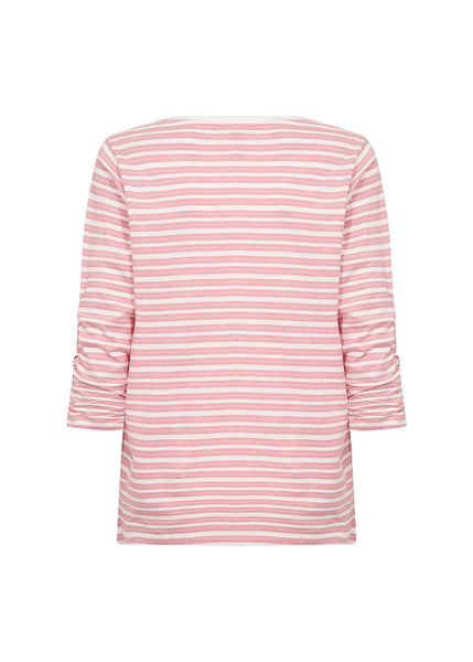 SOYACONCEPT Striped 3/4 Ruched Sleeve Top in Pink