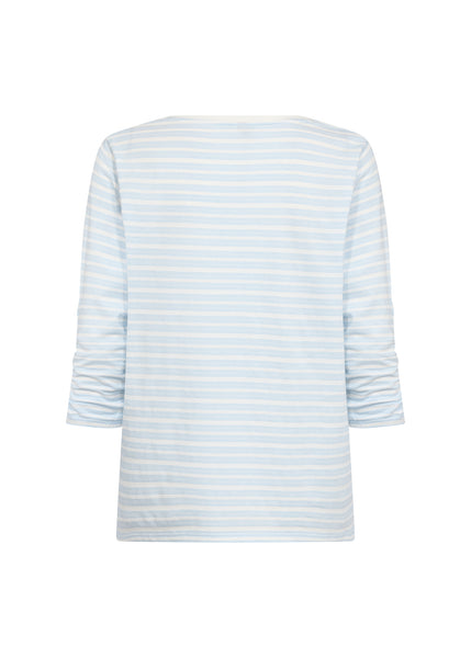 SOYACONCEPT Striped 3/4 Ruched Sleeve Top in Blue