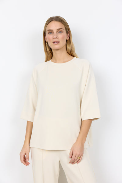 SOYACONCEPT 3/4 Sleeve Round Neck Sweatshirt in Cream