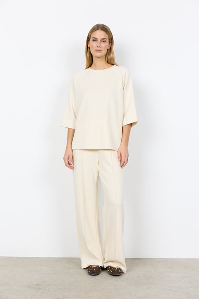 SOYACONCEPT 3/4 Sleeve Round Neck Sweatshirt in Cream
