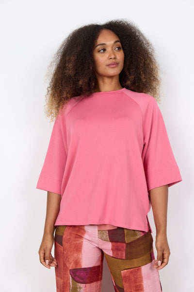 SOYACONCEPT 3/4 Sleeve Round Neck Sweatshirt in Pink