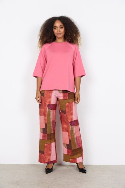 SOYACONCEPT 3/4 Sleeve Round Neck Sweatshirt in Pink