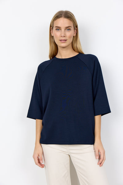 SOYACONCEPT 3/4 Sleeve Round Neck Sweatshirt in Navy