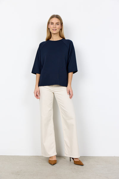 SOYACONCEPT 3/4 Sleeve Round Neck Sweatshirt in Navy