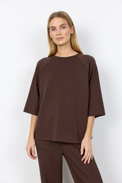 SOYACONCEPT 3/4 Sleeve Round Neck Sweatshirt in Brown