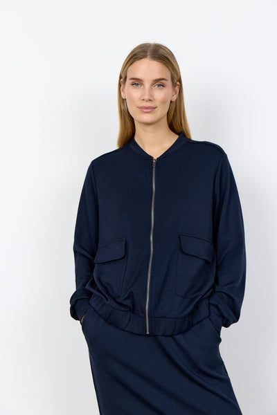 SOYACONCEPT Zip-Up Bomber Jacket in Navy
