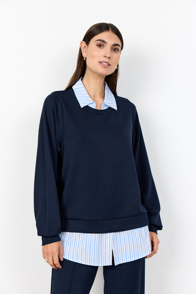 SOYACONCEPT Mock Shirt Sweatshirt in Navy