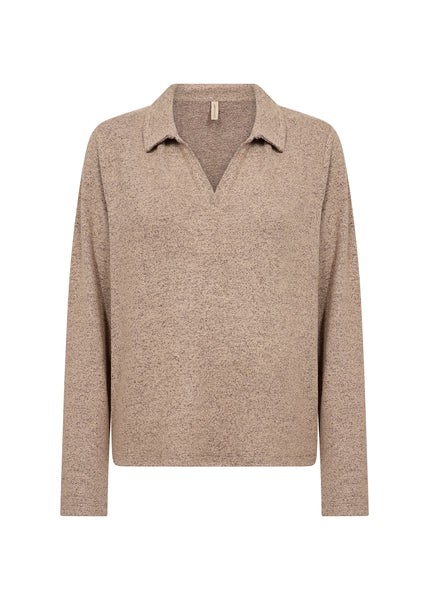 SOYACONCEPT Soft Knit V-Neck Collar Top in Camel