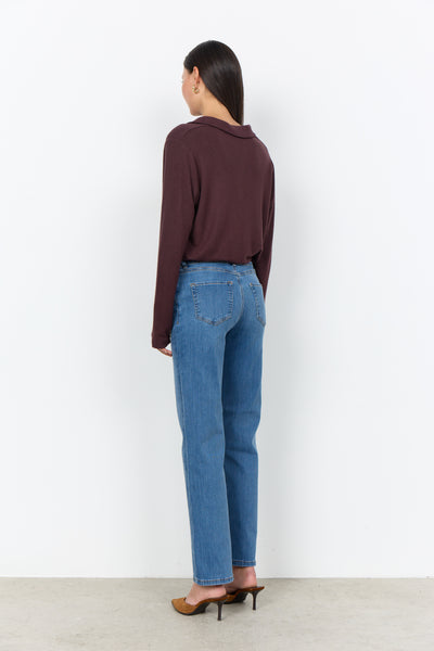 SOYACONCEPT Soft Knit V-Neck Collar Top in Chocolate