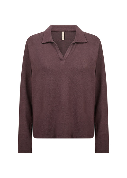 SOYACONCEPT Soft Knit V-Neck Collar Top in Chocolate