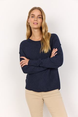 Soyaconcept Knitted Button Back Top in Navy