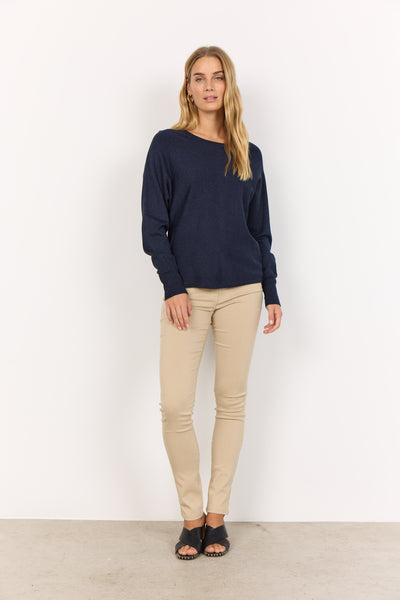 Soyaconcept Knitted Button Back Top in Navy