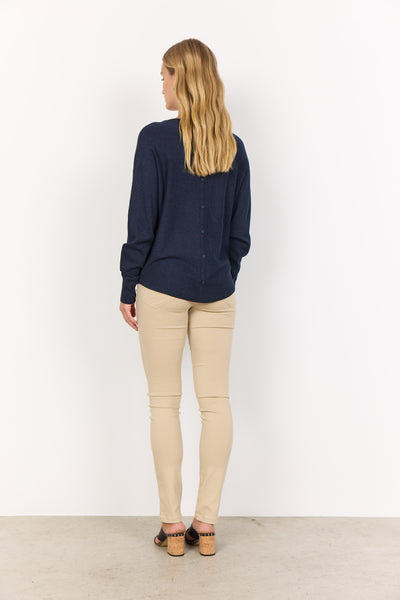 Soyaconcept Knitted Button Back Top in Navy