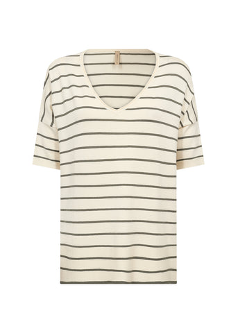 Soyaconcept Striped 2/4 Sleeve V-neck Top in Cream