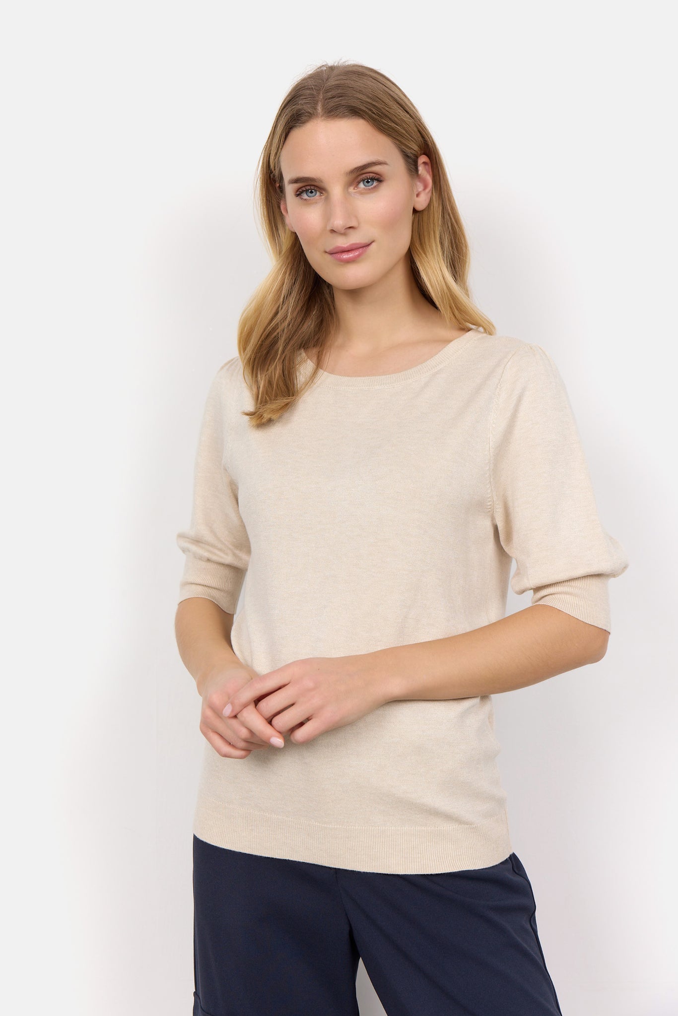 Soyaconcept Short Sleeve Knit Top in Beige