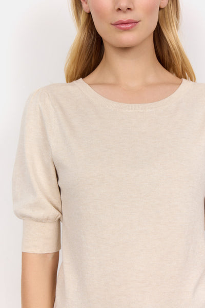 Soyaconcept Short Sleeve Knit Top in Beige