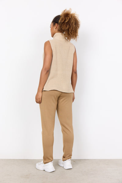 SOYACONCEPT Sleeveless 1/4 Zip Knit Top in Beige