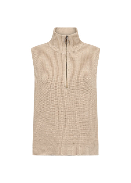SOYACONCEPT Sleeveless 1/4 Zip Knit Top in Beige