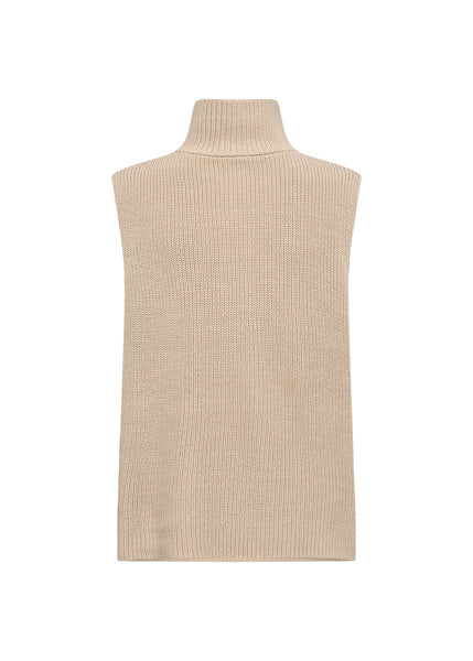 SOYACONCEPT Sleeveless 1/4 Zip Knit Top in Beige