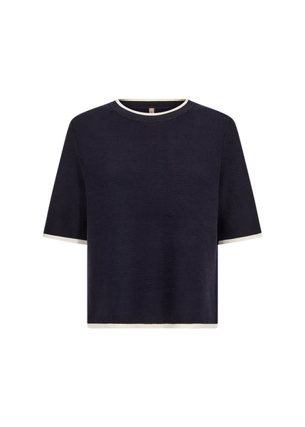 SOYACONCEPT Contrast Edge Short Sleeve Knit Top in Navy