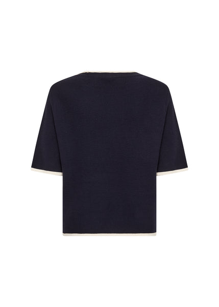 SOYACONCEPT Contrast Edge Short Sleeve Knit Top in Navy