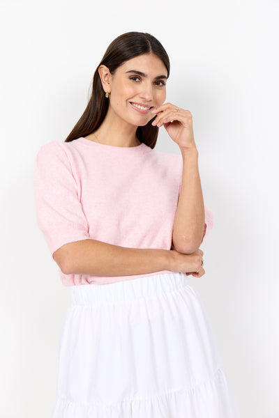 SOYACONCEPT 2/4 Puff Sleeve Knit Top in Pink