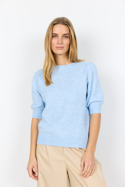 SOYACONCEPT 2/4 Puff Sleeve Knit Top in Blue