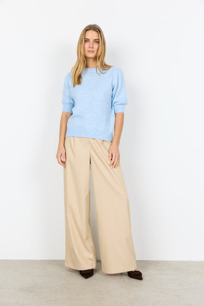 SOYACONCEPT 2/4 Puff Sleeve Knit Top in Blue