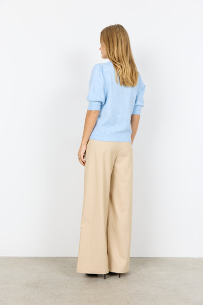 SOYACONCEPT 2/4 Puff Sleeve Knit Top in Blue