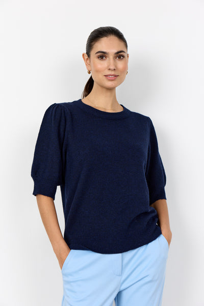 SOYACONCEPT 2/4 Puff Sleeve Knit Top in Navy