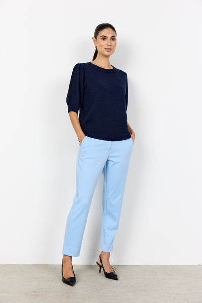 SOYACONCEPT 2/4 Puff Sleeve Knit Top in Navy