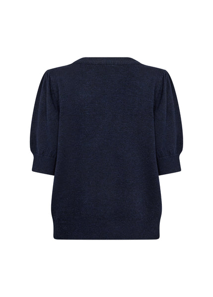 SOYACONCEPT 2/4 Puff Sleeve Knit Top in Navy