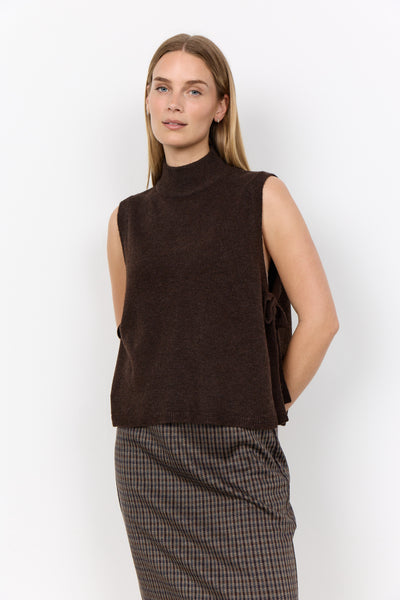SOYACONCEPT Side Tie Knit Vest in Chocolate