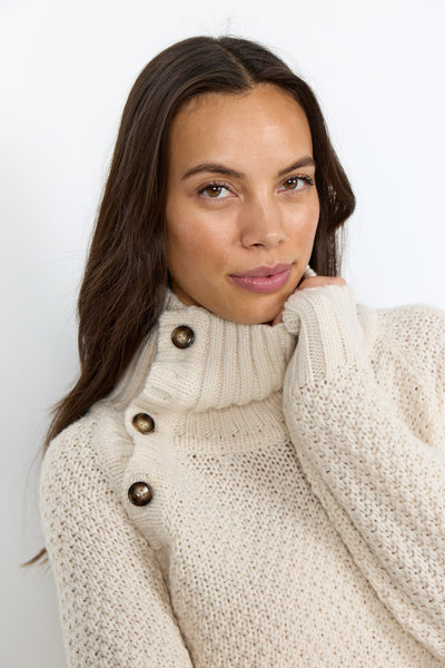 SOYACONCEPT High Neck Button Detail Knit Jumper in Cream