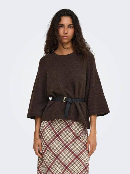 ONLY 3/4 Sleeve Knit Jumper in Brown