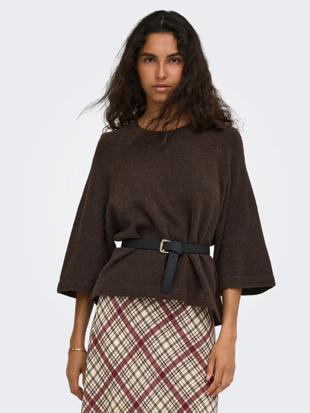 ONLY 3/4 Sleeve Knit Jumper in Brown