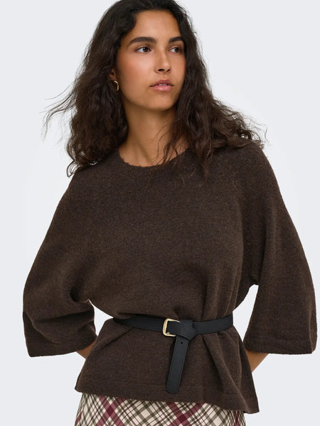 ONLY 3/4 Sleeve Knit Jumper in Brown