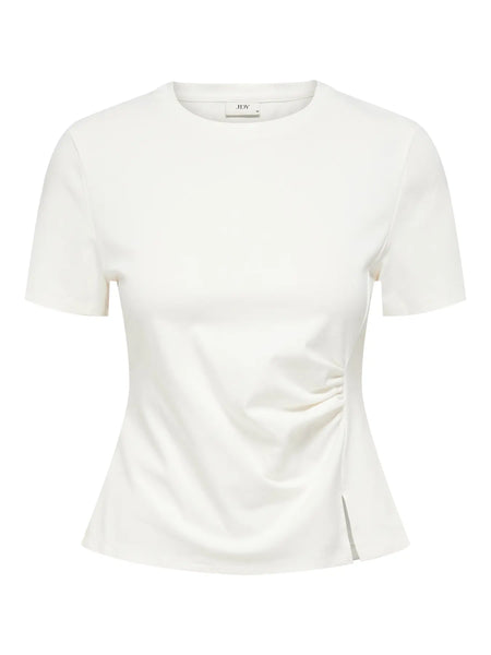 JDY Ruched Detail Short Sleeve Top in White