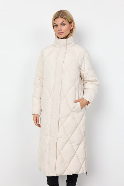 Soyaconcept Long Quilted Coat in Cream