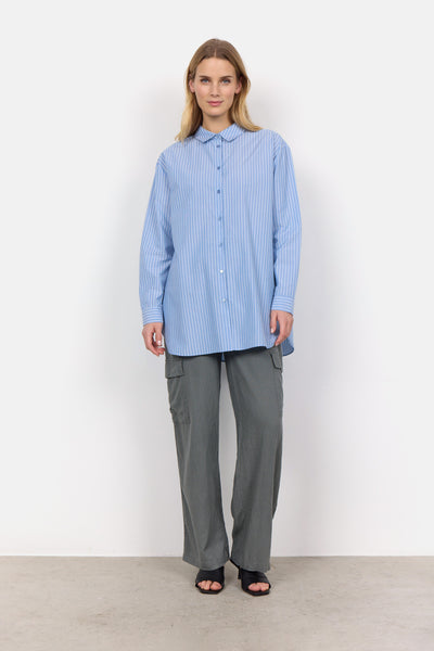 Soyaconcept Oversized Pinstripe Shirt in Blue