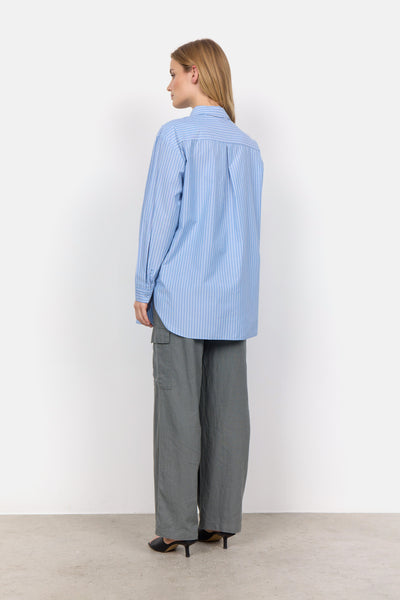 Soyaconcept Oversized Pinstripe Shirt in Blue