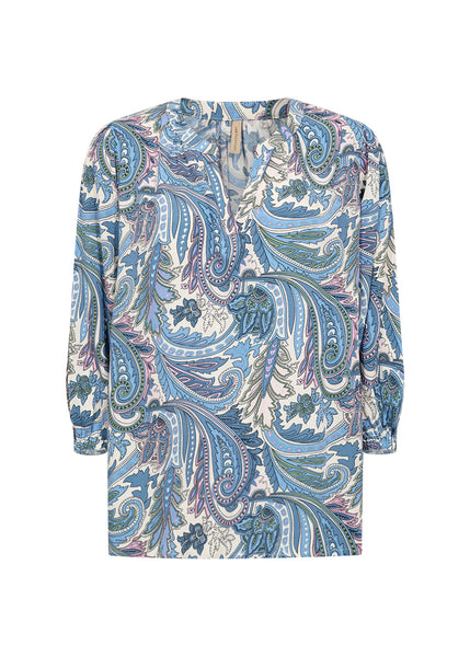 Soyaconcept 3/4 Sleeve Paisley Print Blouse in Blue