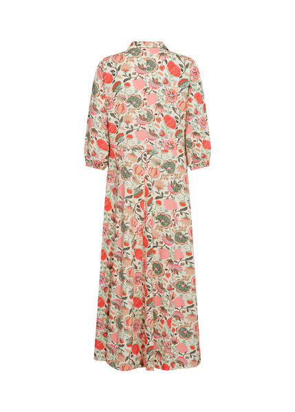Soyaconcept Floral 3/4 Sleeve Shirt Dress in Cream