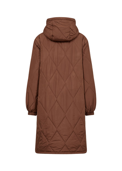 Soyaconcept Long Quilted Coat With Hood in Brown