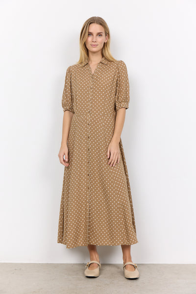 Soyaconcept Long Polka Dot Shirt Dress in Camel