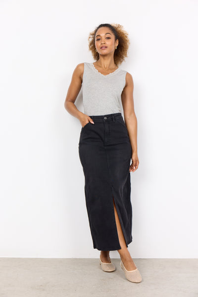 Soyaconcept Long Denim Skirt in Black